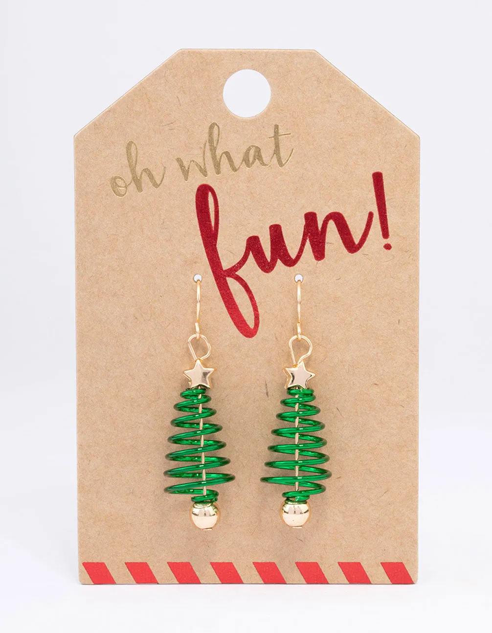 Green Spiral Christmas Tree Earrings