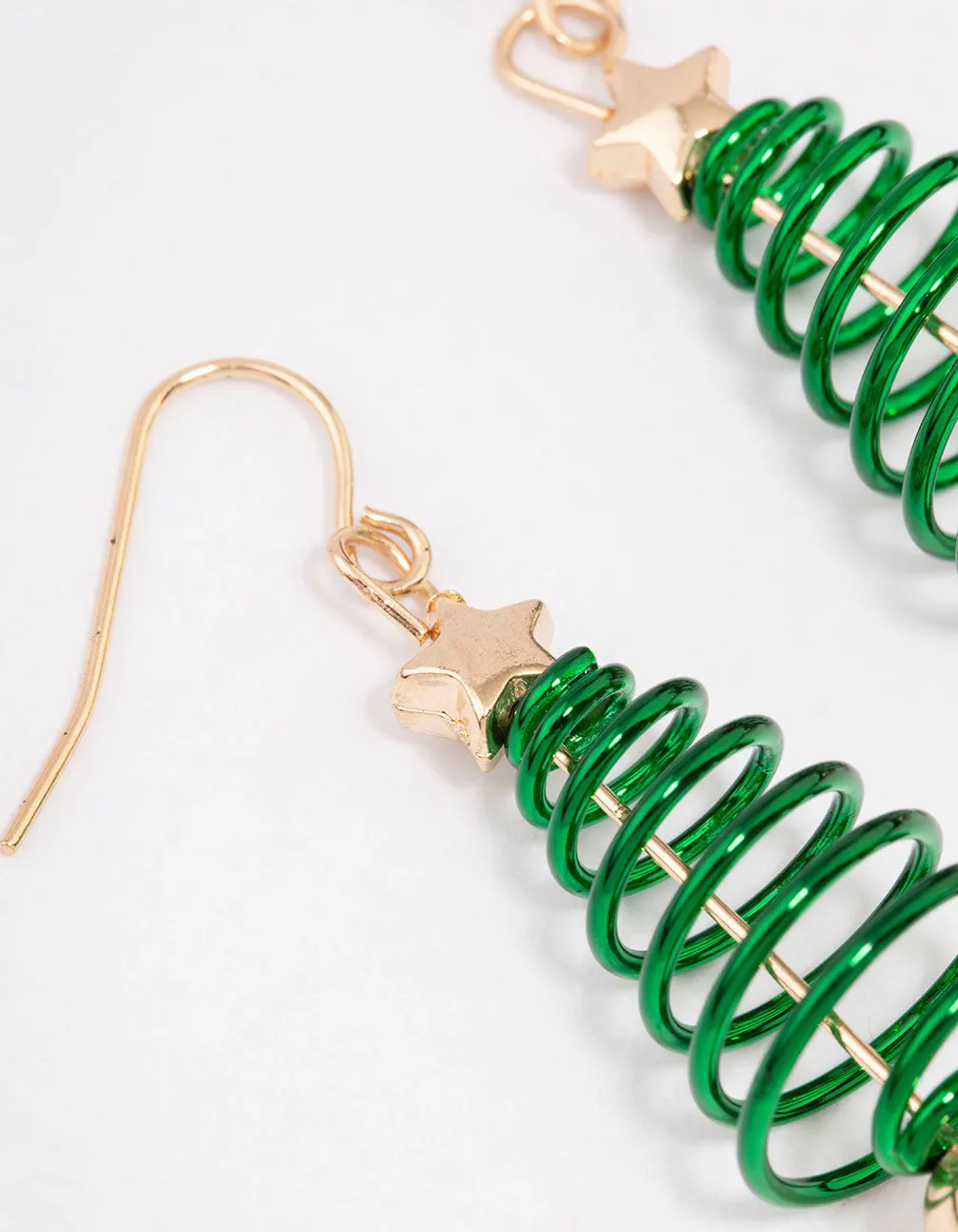 Green Spiral Christmas Tree Earrings