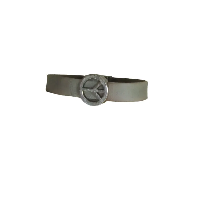 Grey Leather Bracelet with Peace Symbol for a Man