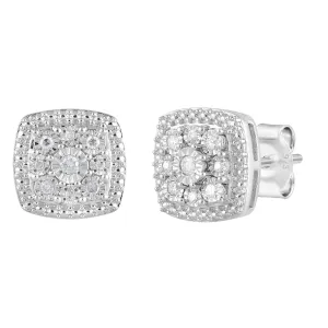 Halo Cushion Shaped Stud Earrings with 0.10ct of Diamonds in Sterling Silver