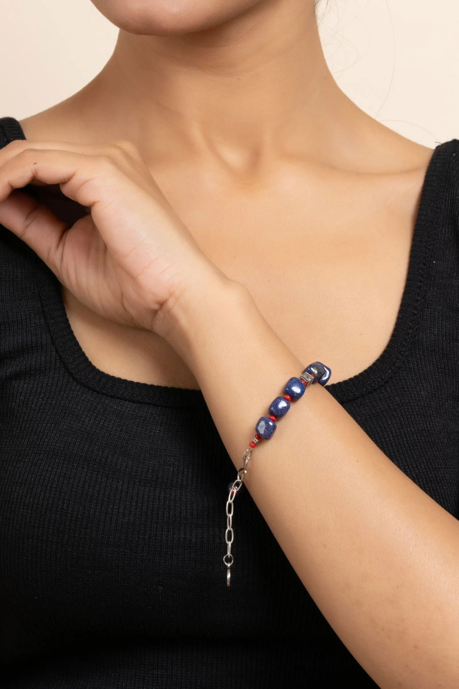 Handmade Lapis Lazuli Bracelet with Adjustable Chain – Unique Semi Precious Stone Jewelry