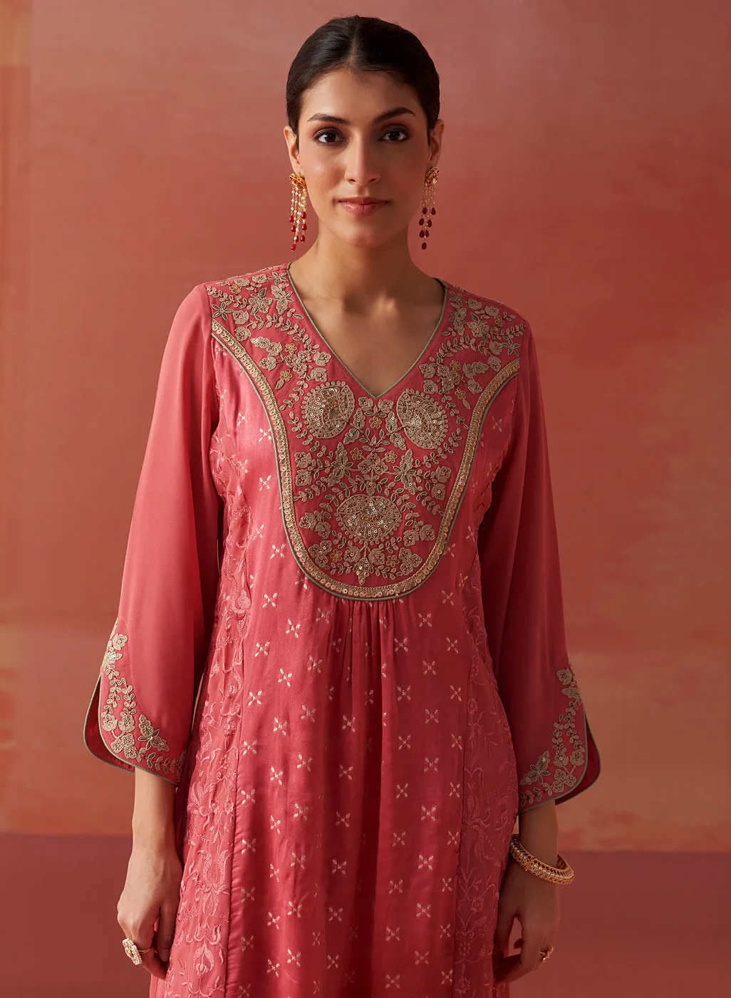 Imara Pink Embroidered Georgette Kurta Set for Women