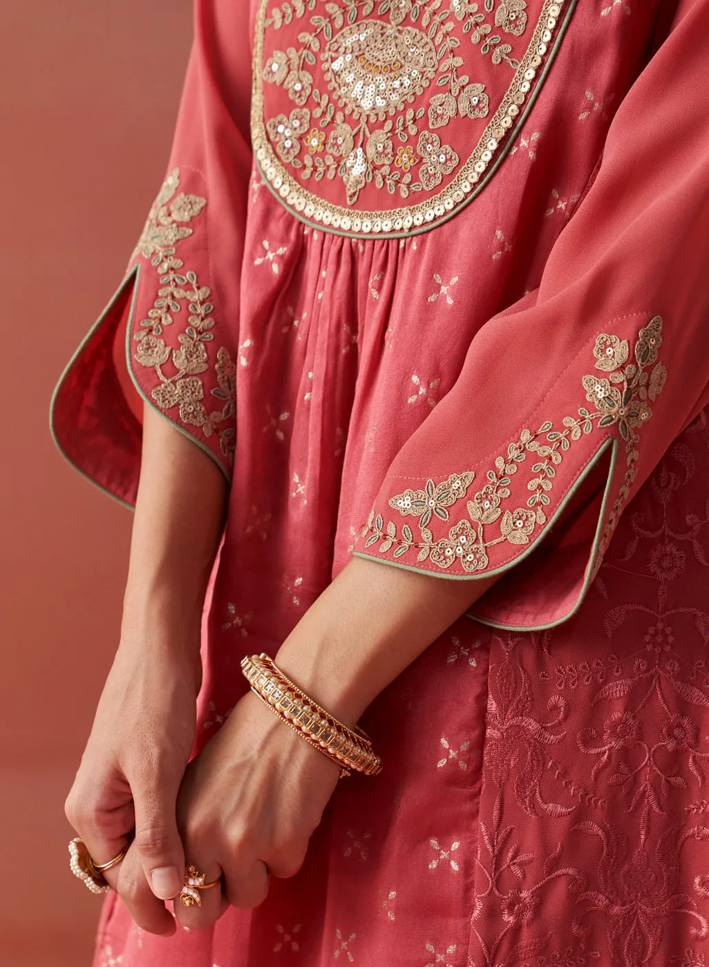 Imara Pink Embroidered Georgette Kurta Set for Women