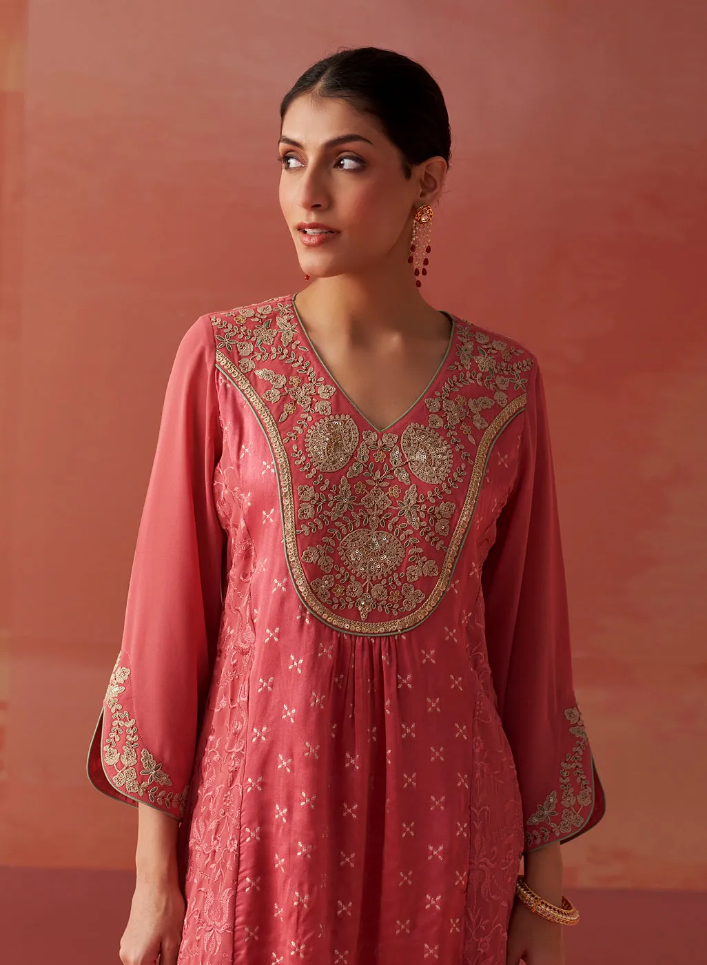 Imara Pink Embroidered Georgette Kurta Set for Women