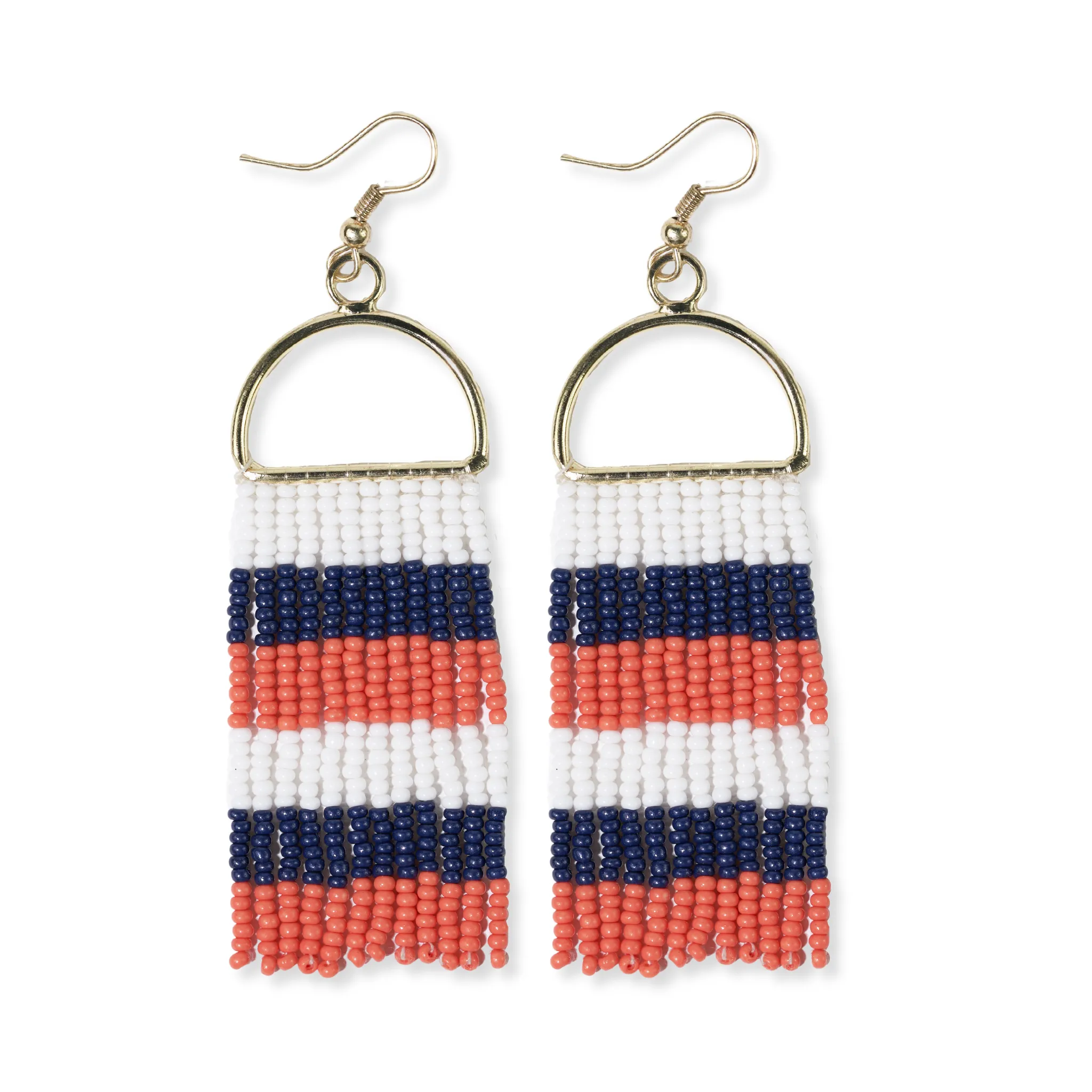 Ink   Alloy Allison Horizontal Stripes Beaded Fringe Earrings In Navy/Orange/White