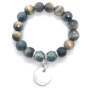 Labradorite Blue And Cream Glazed Agate Stretch Bracelet With Charm