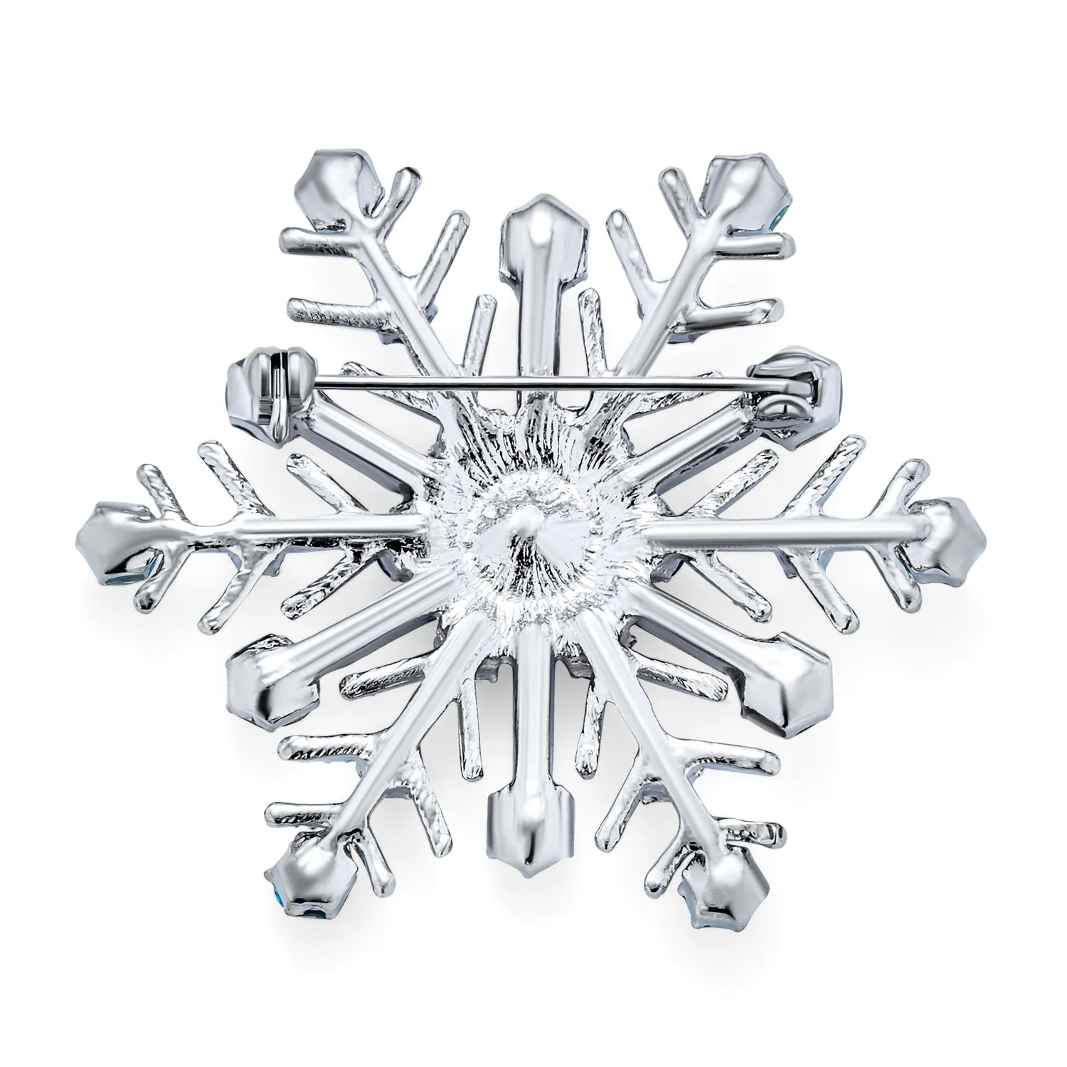 Large Multi Ice Blue Snowflake Brooche Pin Crystal Holiday Party Rhodium Plated