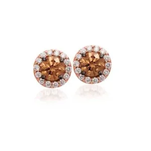 Le Vian 14K Strawberry Gold Chocolate Diamond Stud Earring with Vanilla Diamond Halo