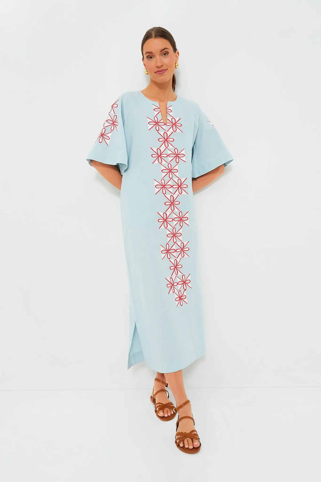 Light Blue Gambit Print Charming Caftan Maxi Dress