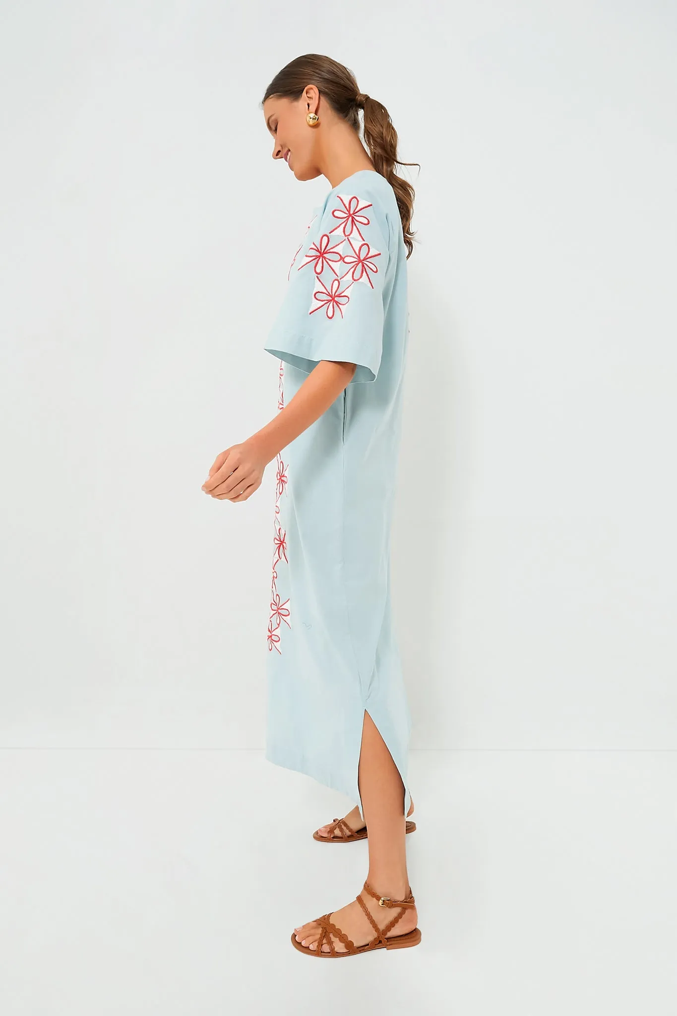 Light Blue Gambit Print Charming Caftan Maxi Dress