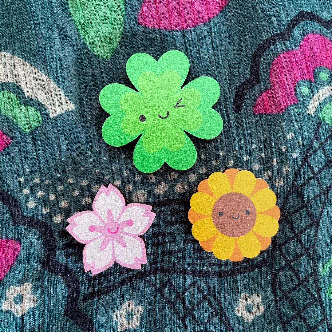 Lucky Clover Kawaii Wooden Pin