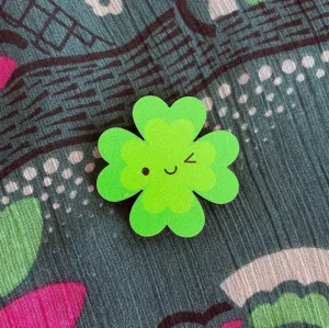 Lucky Clover Kawaii Wooden Pin