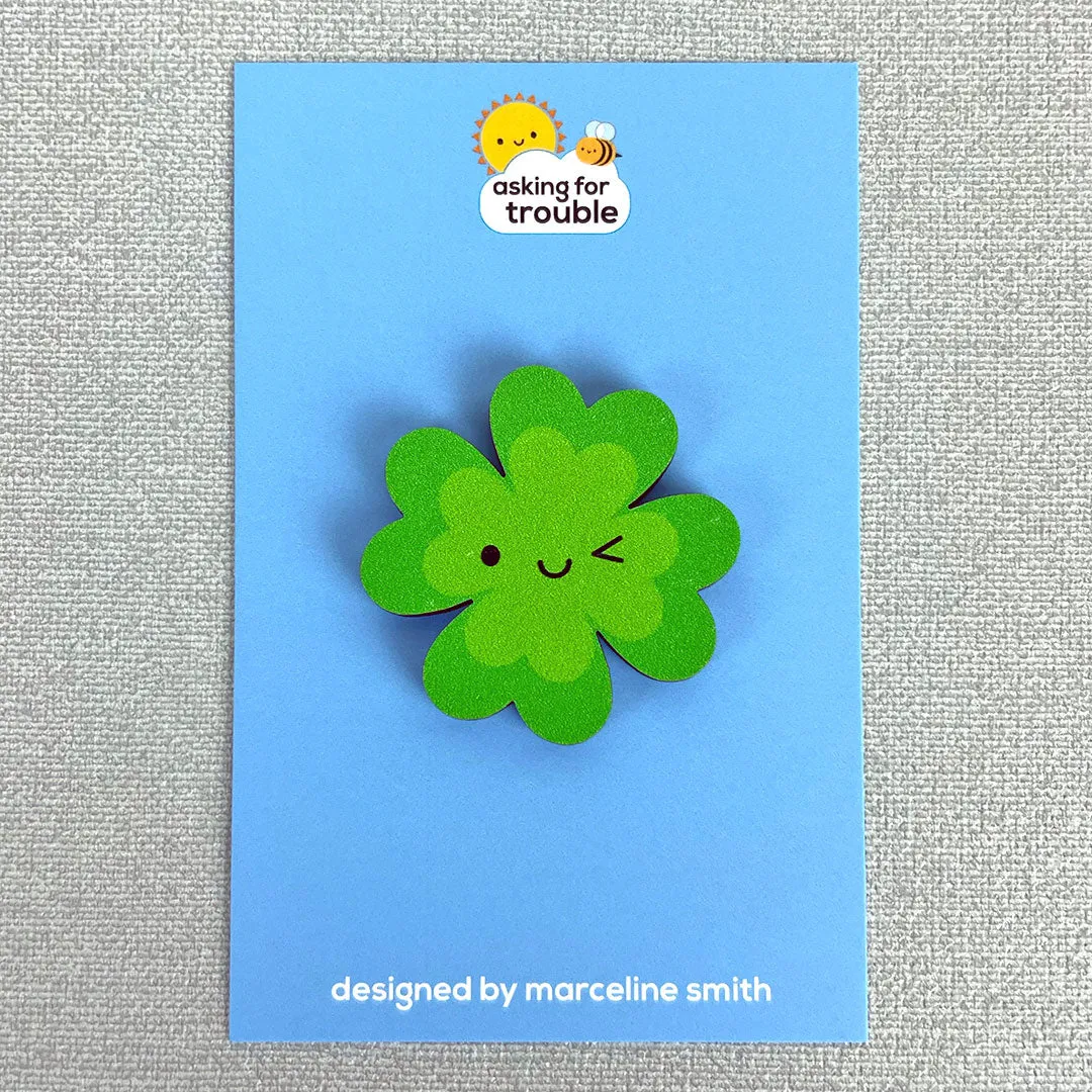 Lucky Clover Kawaii Wooden Pin