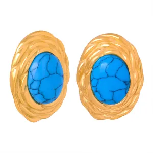 Luxurious Natural Turquoise Oval Earrings - Premium French Retro Style