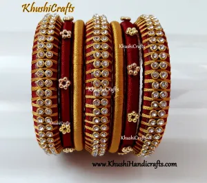 Maroon and Gold Silk thread Designer Bangles