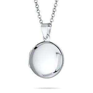 Medium Dome Round Photo Locket Necklace in Polished Silver for Pictures