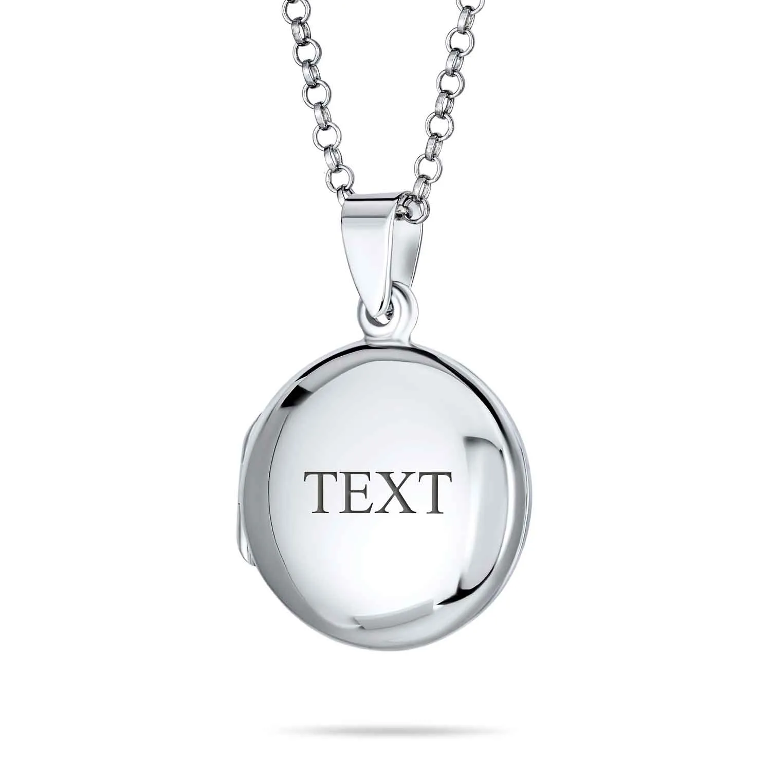 Medium Dome Round Photo Locket Necklace in Polished Silver for Pictures