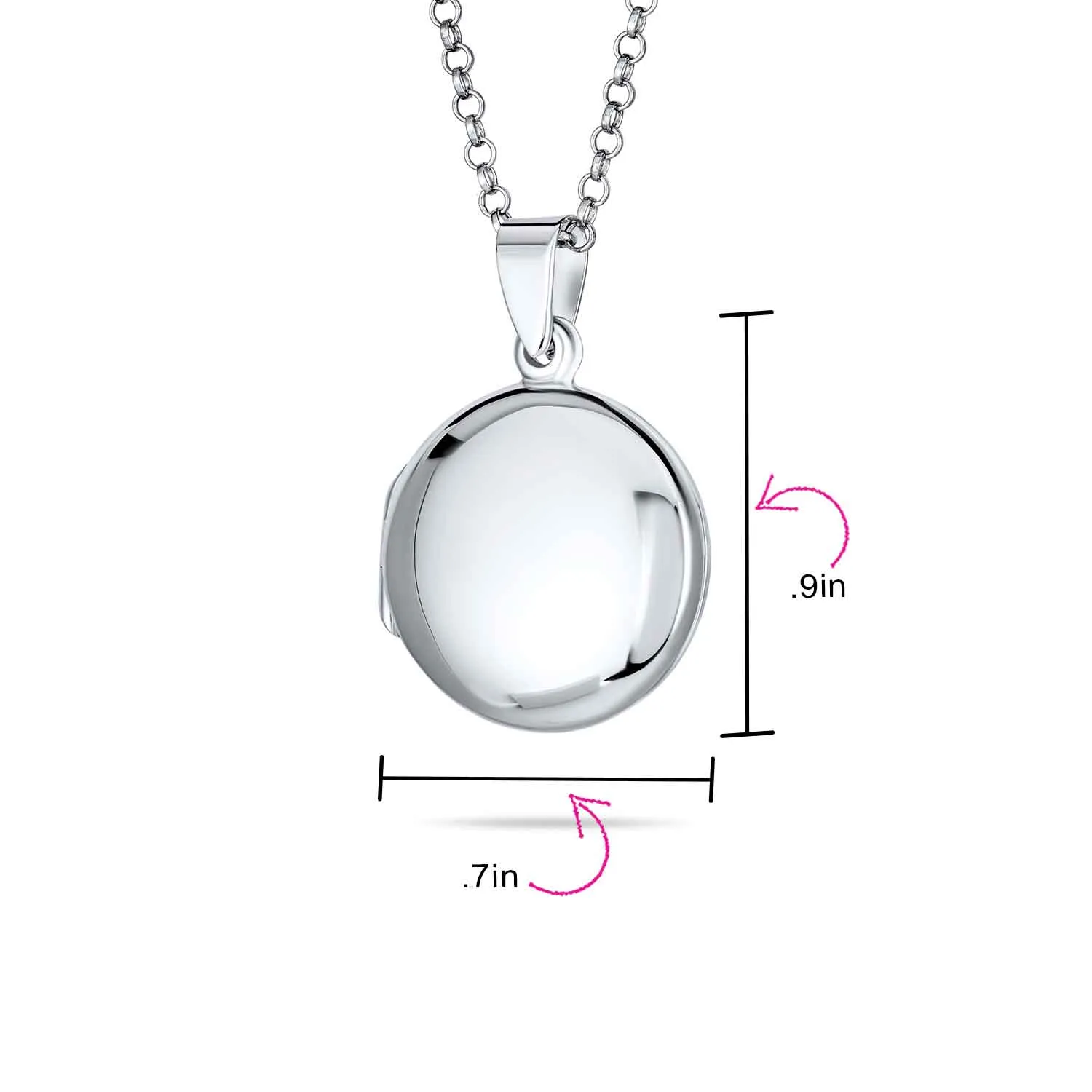 Medium Dome Round Photo Locket Necklace in Polished Silver for Pictures