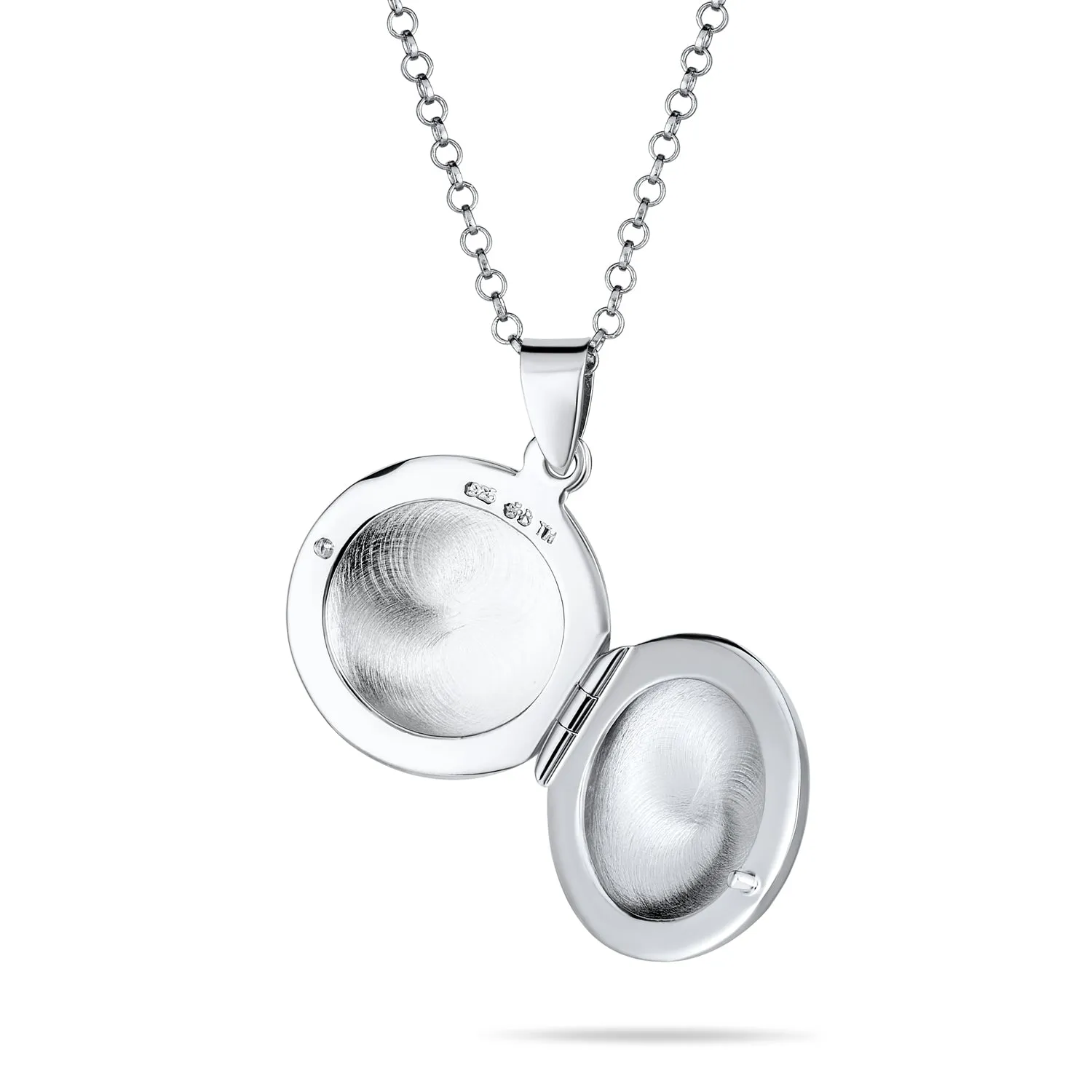 Medium Dome Round Photo Locket Necklace in Polished Silver for Pictures