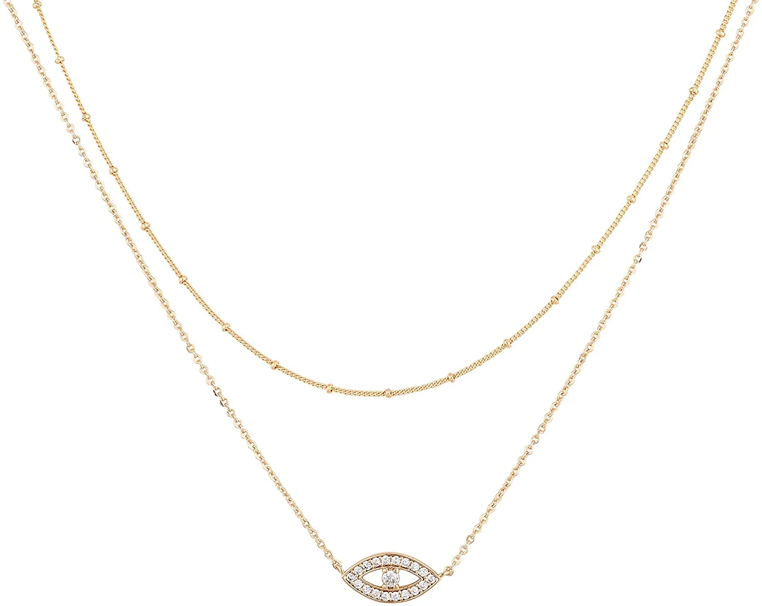 MEVECCO Layered Heart Necklace Pendant Handmade 18K Gold Plated Dainty Gold Choker Arrow Bar Layering Long Necklace for Women