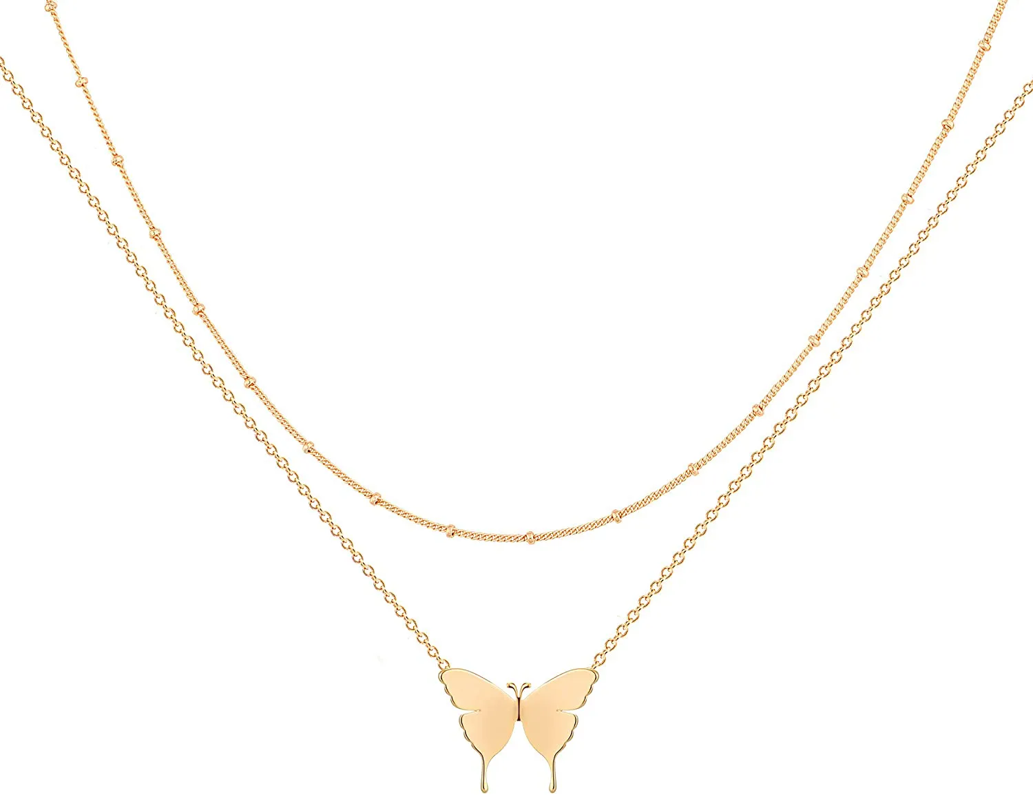 MEVECCO Layered Heart Necklace Pendant Handmade 18K Gold Plated Dainty Gold Choker Arrow Bar Layering Long Necklace for Women