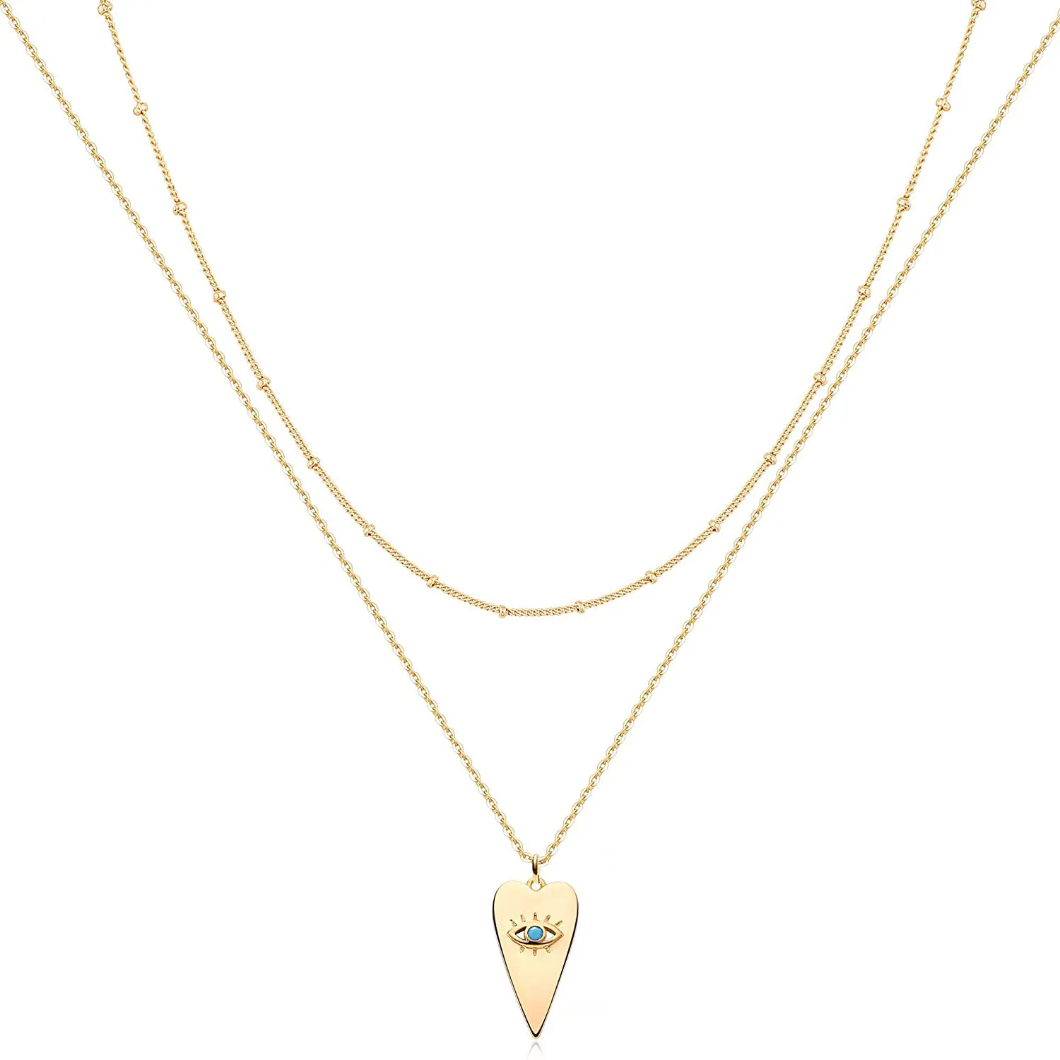 MEVECCO Layered Heart Necklace Pendant Handmade 18K Gold Plated Dainty Gold Choker Arrow Bar Layering Long Necklace for Women