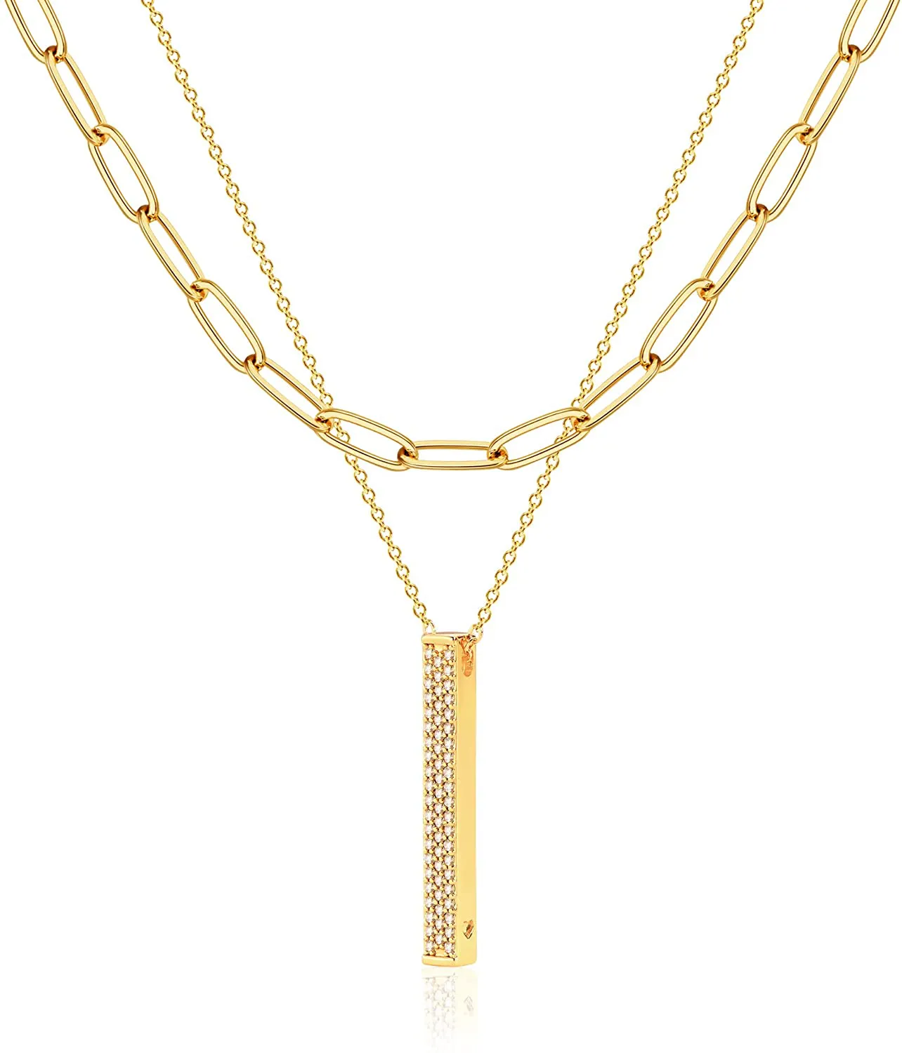 MEVECCO Layered Heart Necklace Pendant Handmade 18K Gold Plated Dainty Gold Choker Arrow Bar Layering Long Necklace for Women