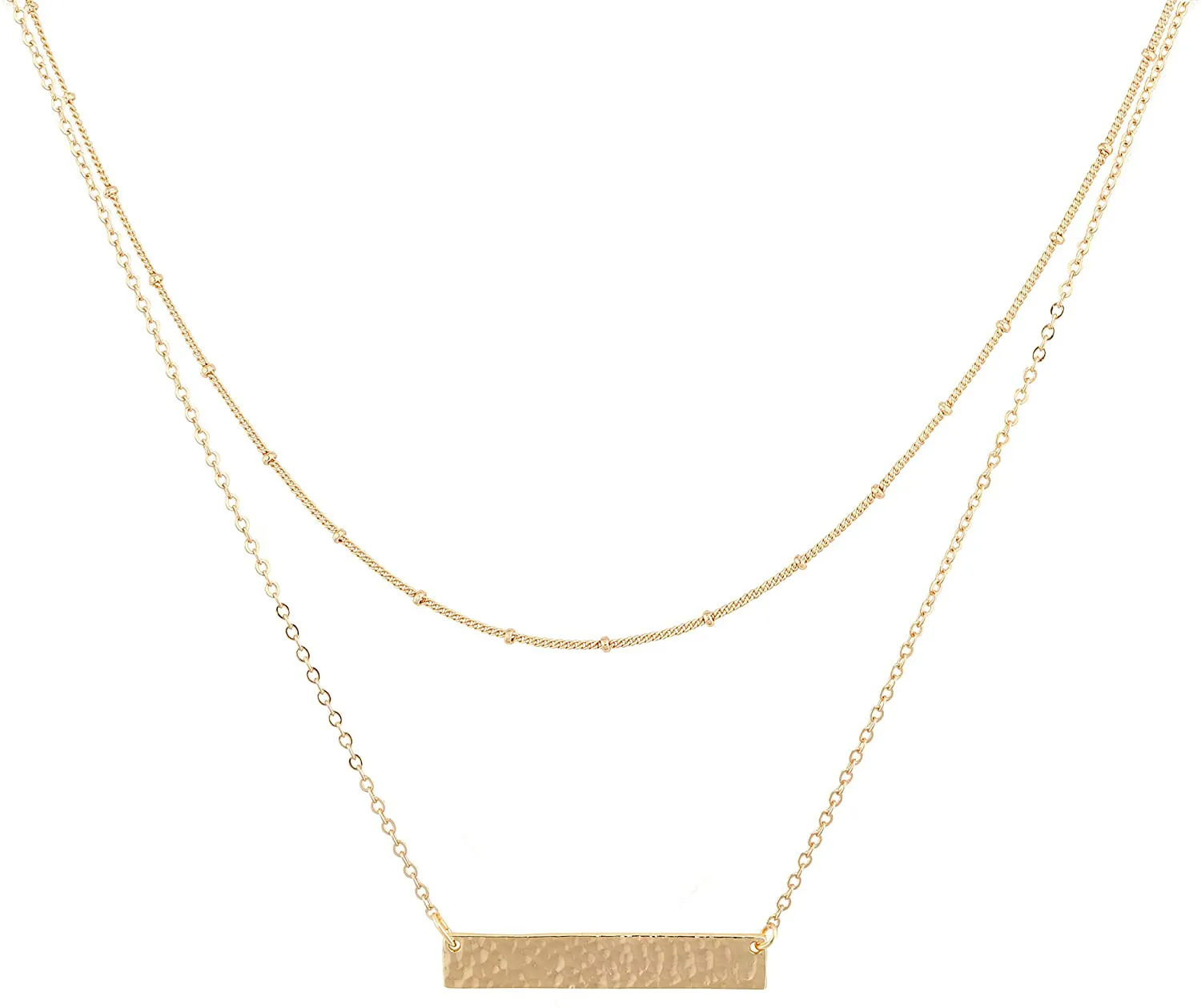 MEVECCO Layered Heart Necklace Pendant Handmade 18K Gold Plated Dainty Gold Choker Arrow Bar Layering Long Necklace for Women