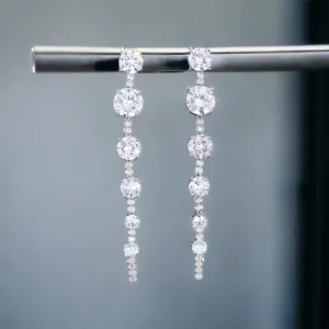 MIRA - CLEAR SILVER BRILLIANT CUT CZ DROP EARRINGS