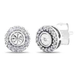 Miracle Surround Halo Stud Earrings with 1/4ct of Diamonds in Sterling Silver