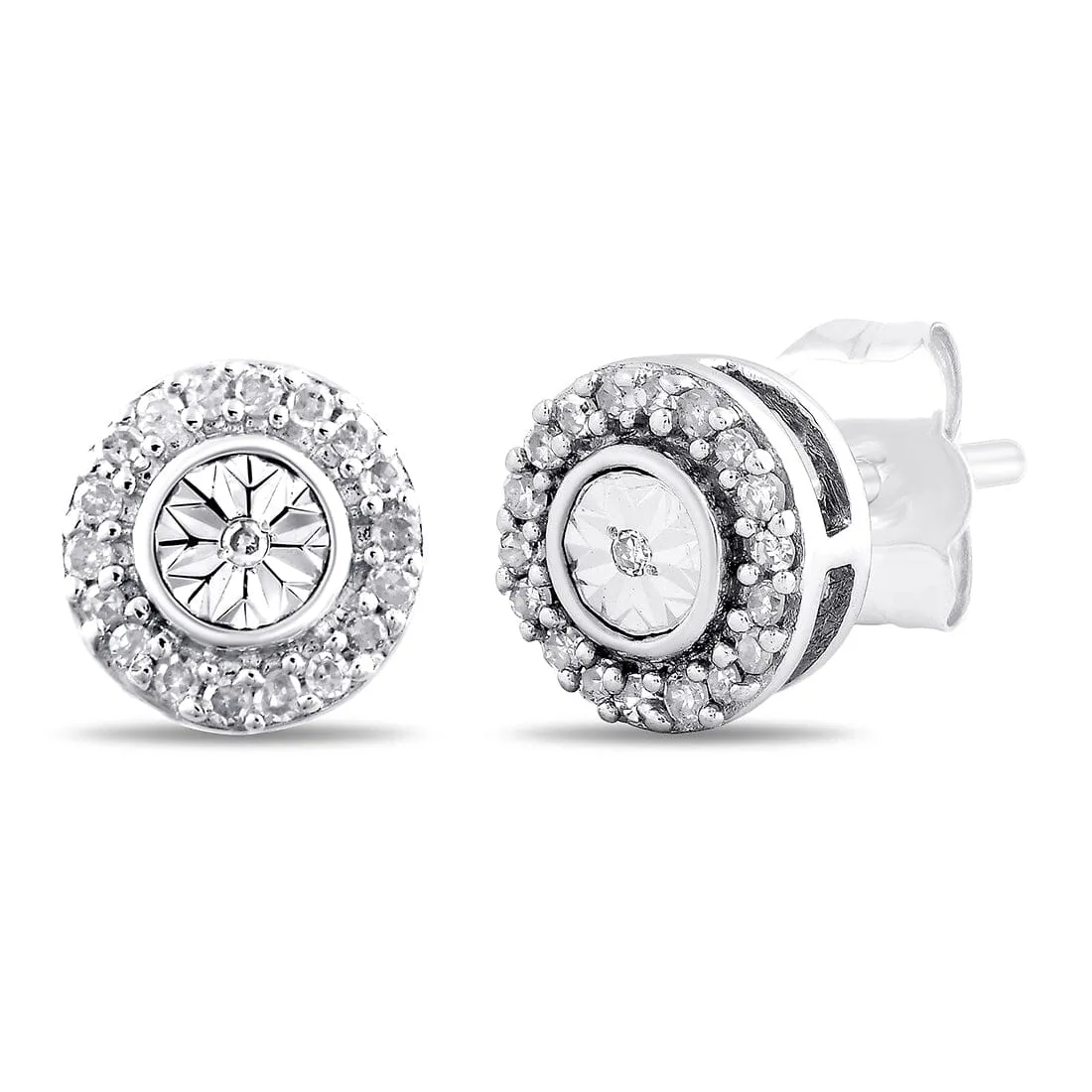 Miracle Surround Halo Stud Earrings with 1/4ct of Diamonds in Sterling Silver