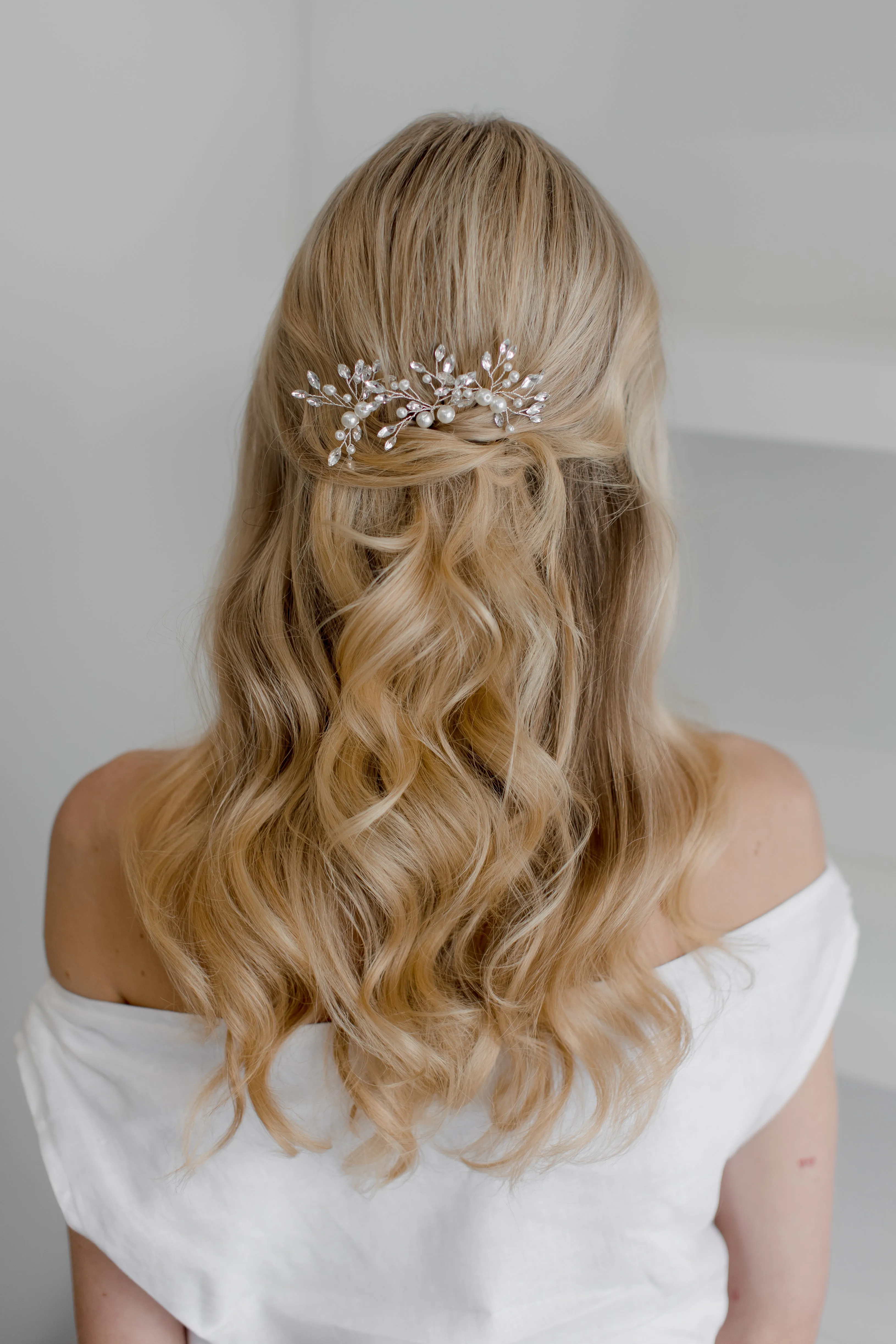 Navette Crystal & Pearl Bridal Hair Pin Trio