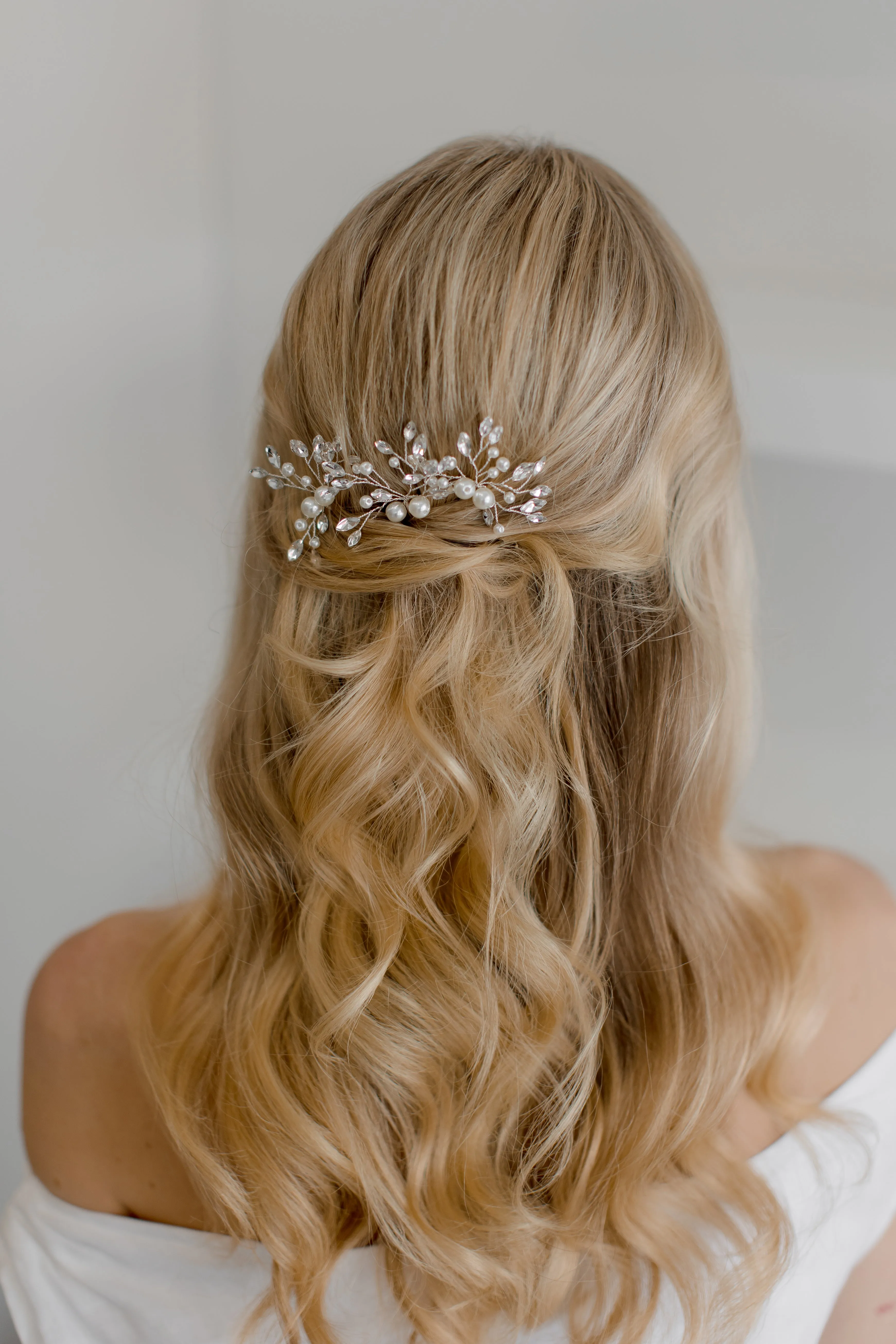 Navette Crystal & Pearl Bridal Hair Pin Trio