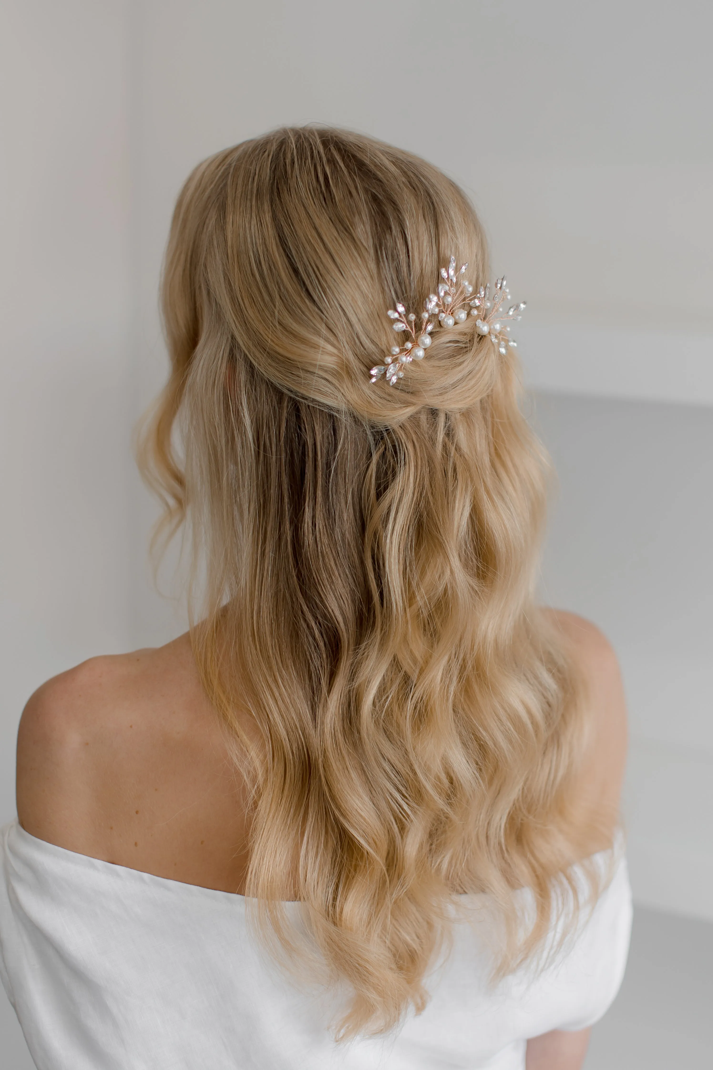 Navette Crystal & Pearl Bridal Hair Pin Trio