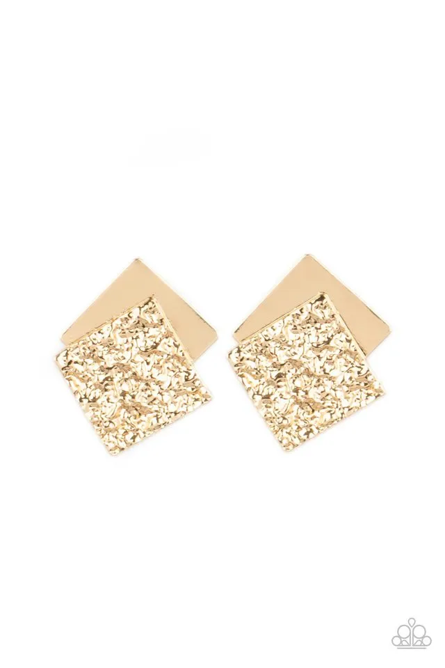 Paparazzi Earring ~ Square With Style - Gold