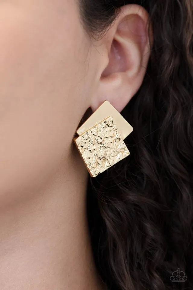 Paparazzi Earring ~ Square With Style - Gold