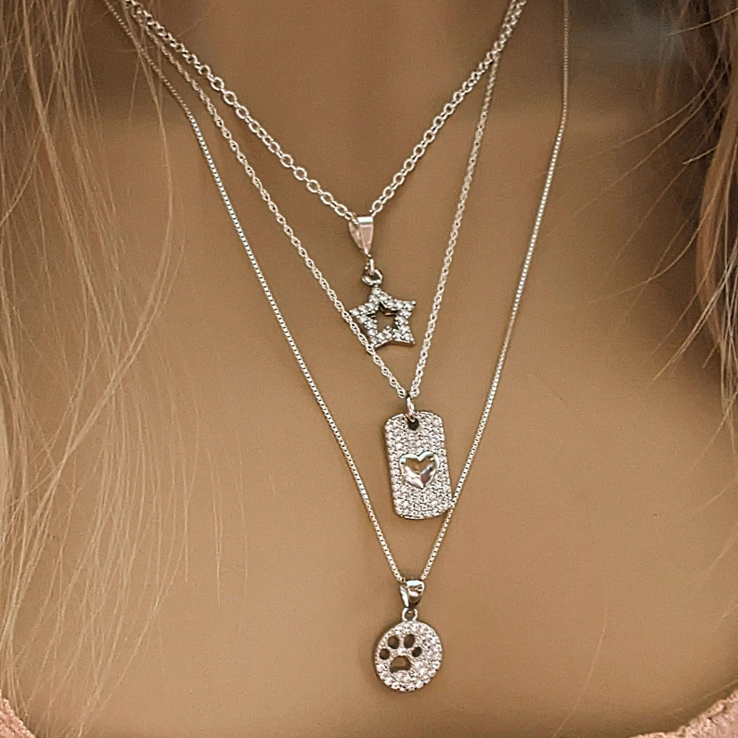 Paw Print on my Heart CZ Layered Necklace Set