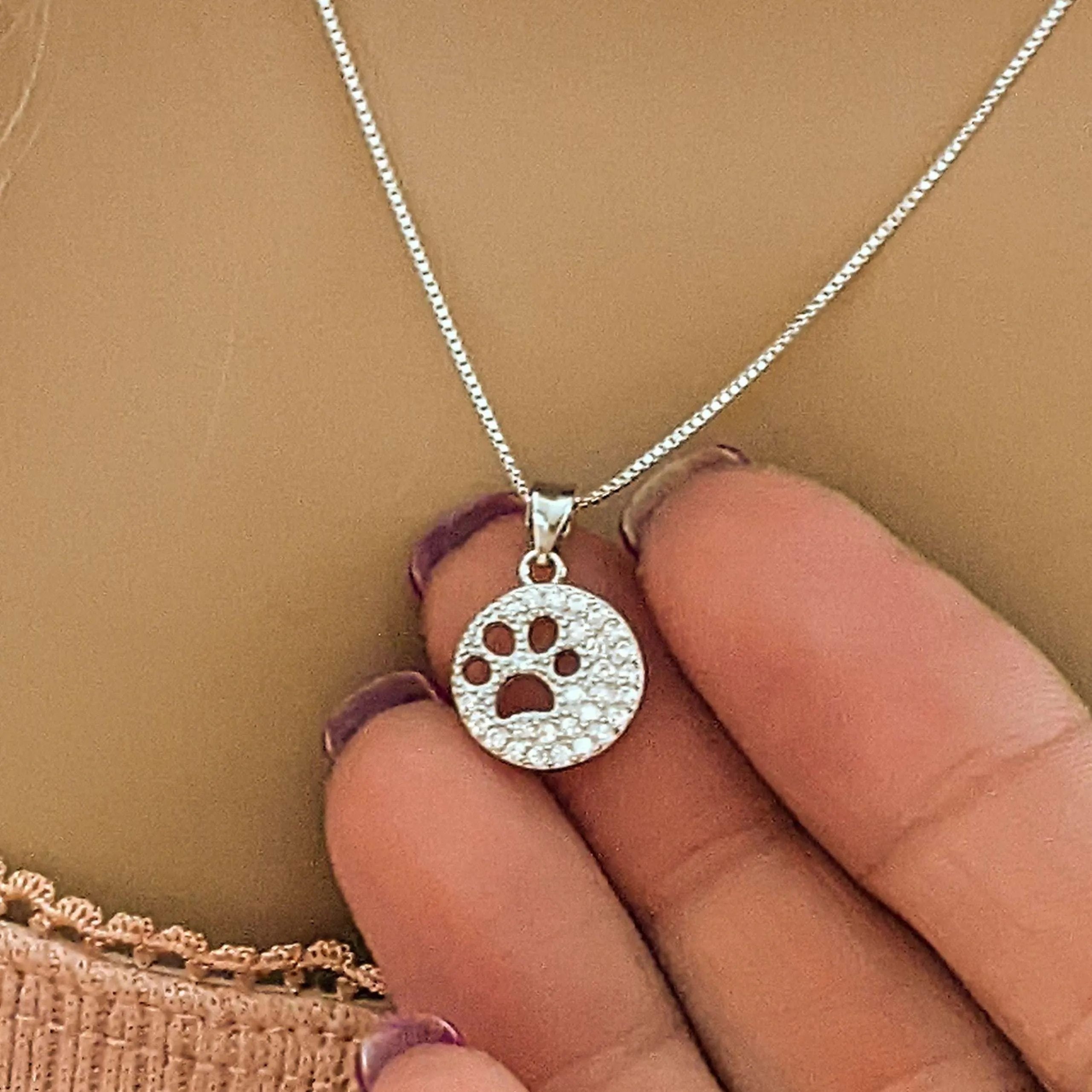 Paw Print on my Heart CZ Layered Necklace Set