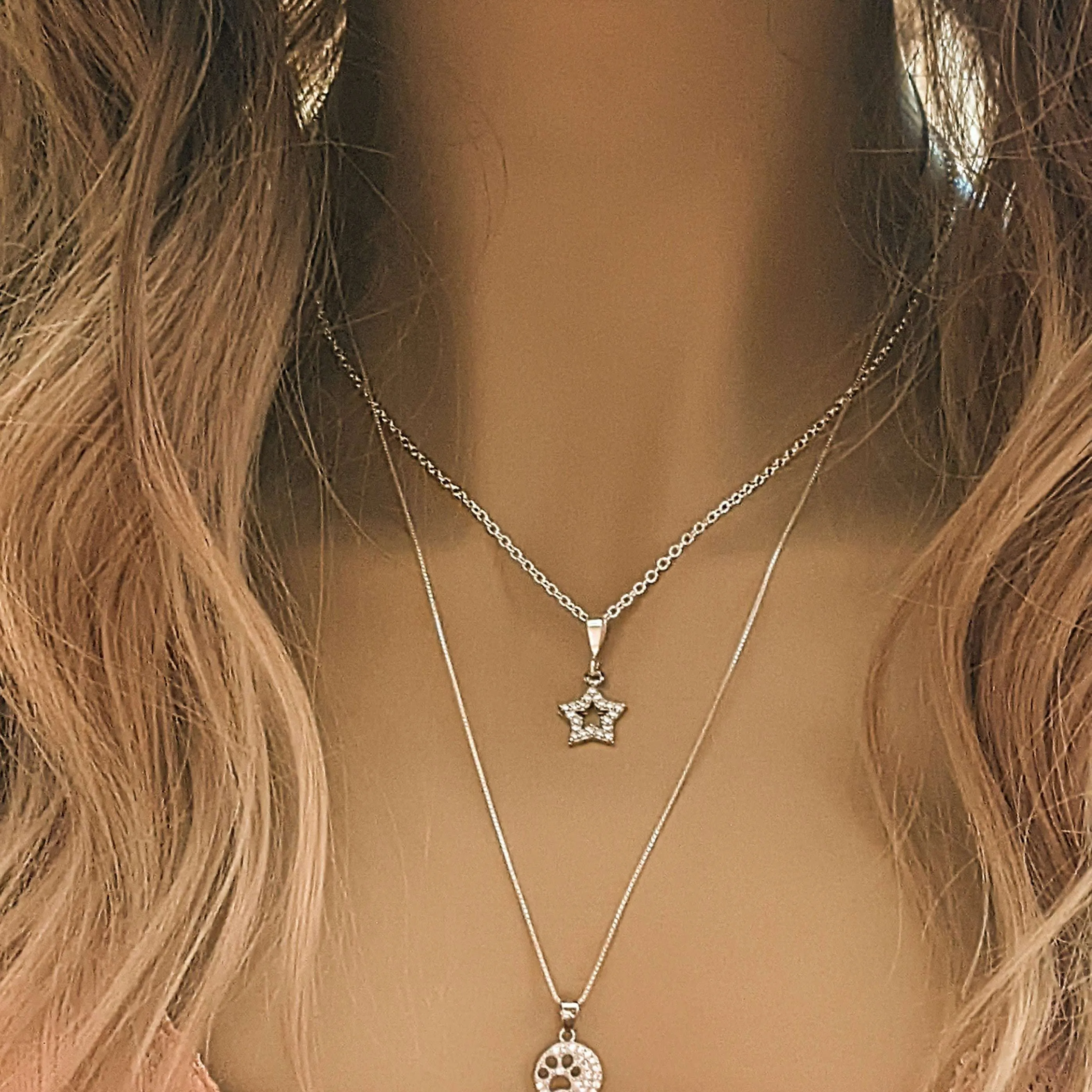 Paw Print on my Heart CZ Layered Necklace Set