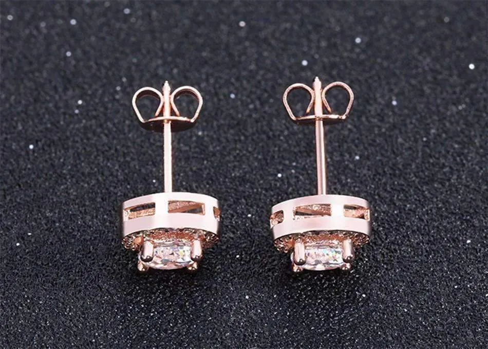 Perfect Halo 18K White, Yellow, Rose Gold Plated 3.32 Tcw Round Cut Simulated Diamond CZ Stud Earrings For Women, for Any Occasion.