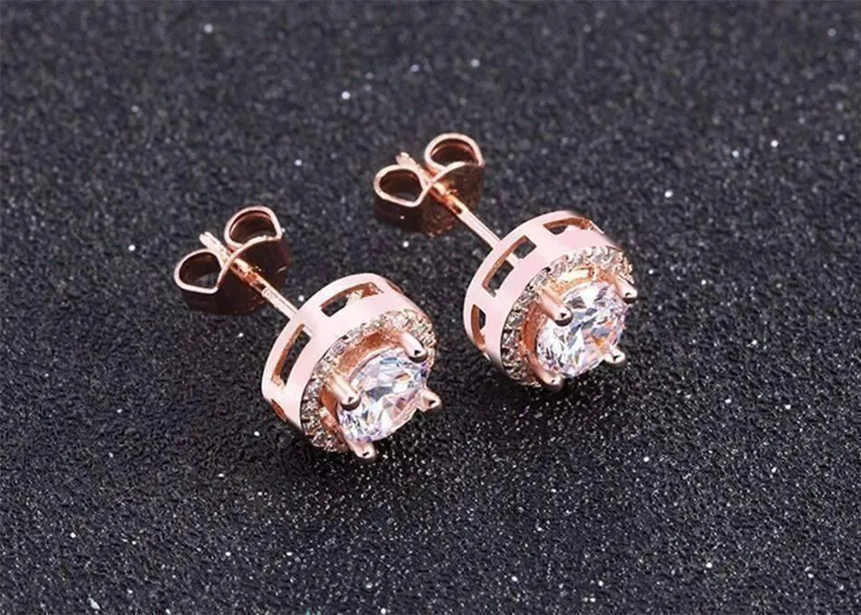 Perfect Halo 18K White, Yellow, Rose Gold Plated 3.32 Tcw Round Cut Simulated Diamond CZ Stud Earrings For Women, for Any Occasion.