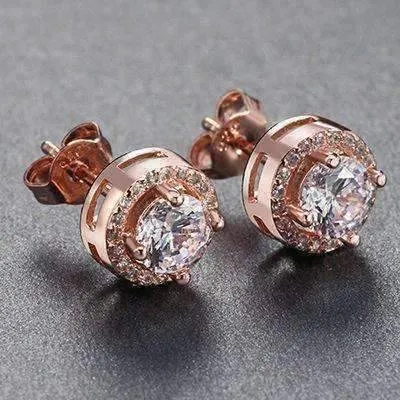 Perfect Halo 18K White, Yellow, Rose Gold Plated 3.32 Tcw Round Cut Simulated Diamond CZ Stud Earrings For Women, for Any Occasion.