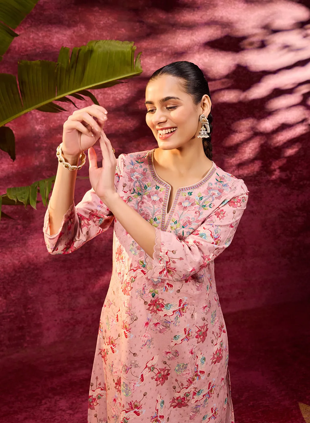 Phool Rose Pink Printed Kurta Set for Women