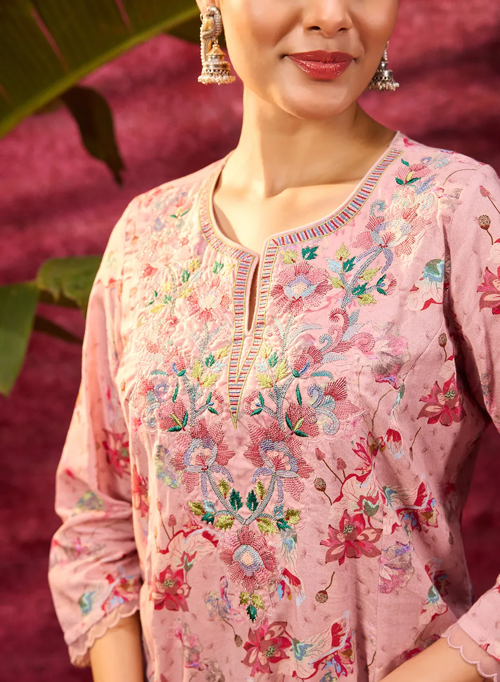 Phool Rose Pink Printed Kurta Set for Women