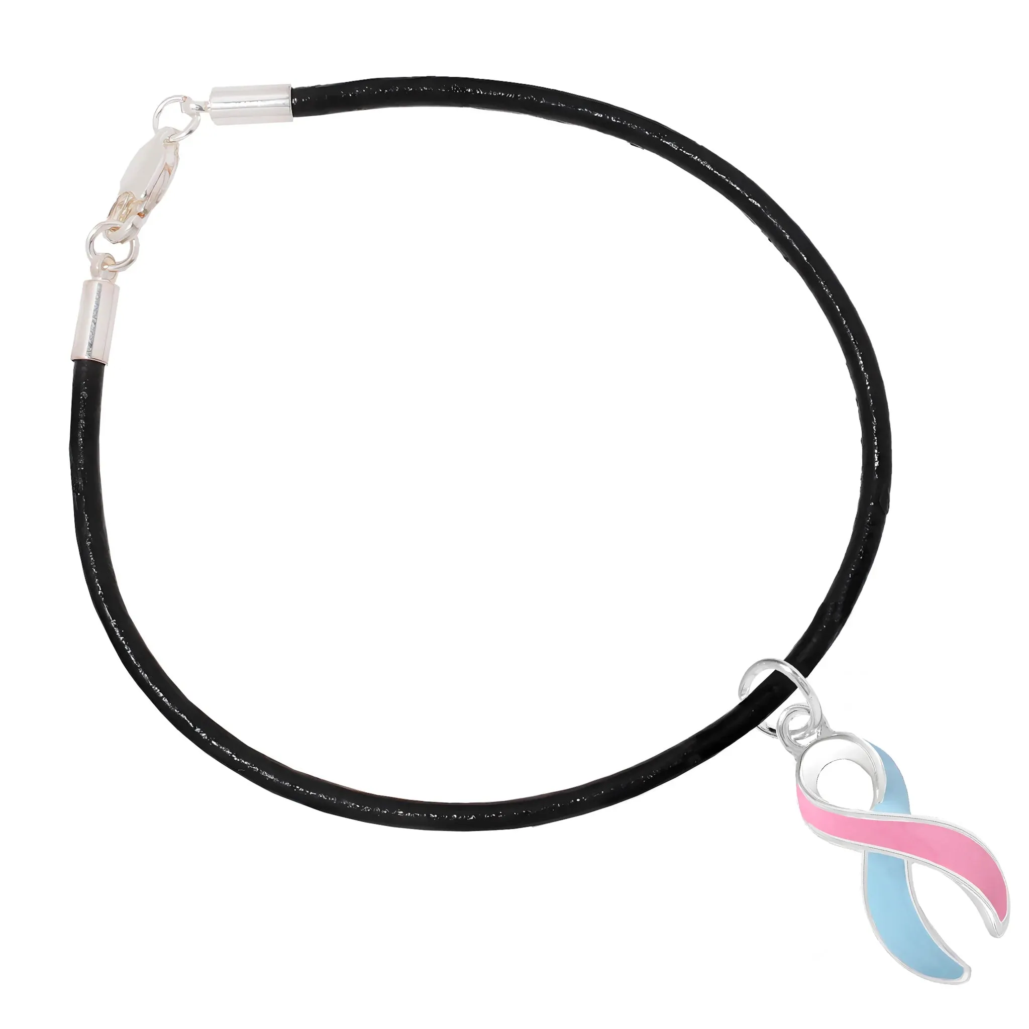 Pink & Blue Ribbon Charm Cord Bracelets