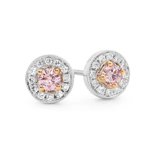 Pink Diamond Halo Earrings