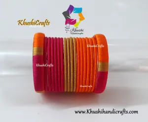 Pink ,Orange and Gold shaded Silk thread Designer Bangles