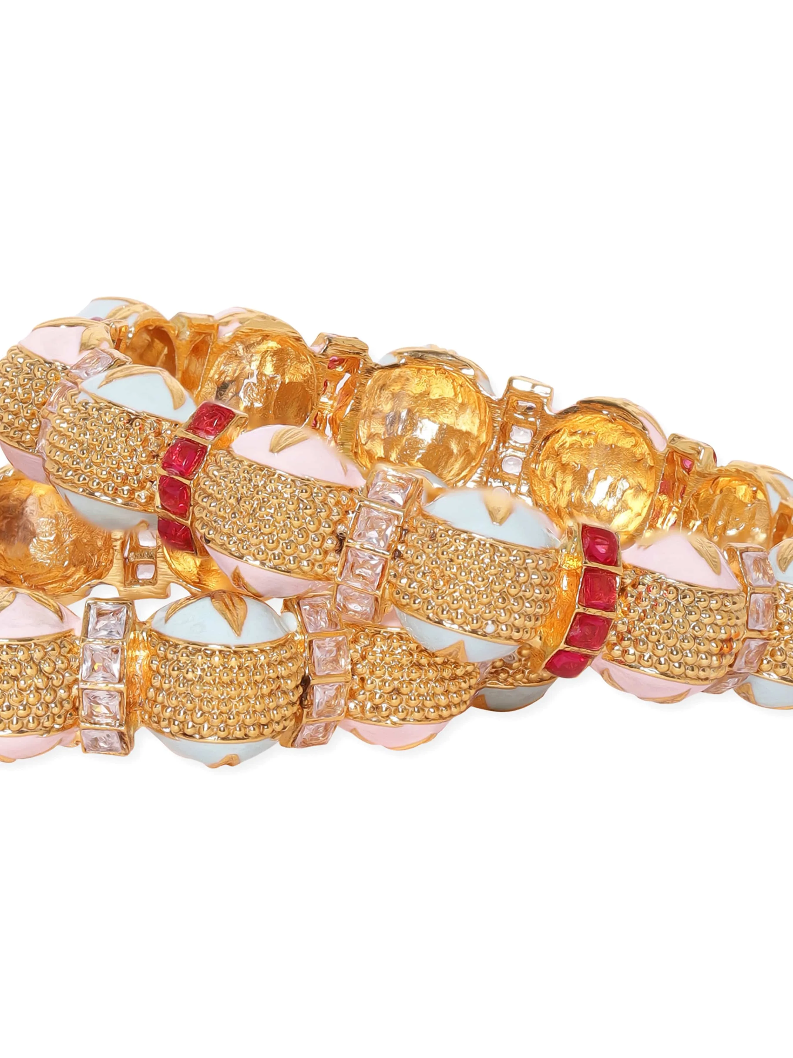 Rubans Set of 2, 22K Gold plated Pink & Blue pastels Kemp stone studded Bangles