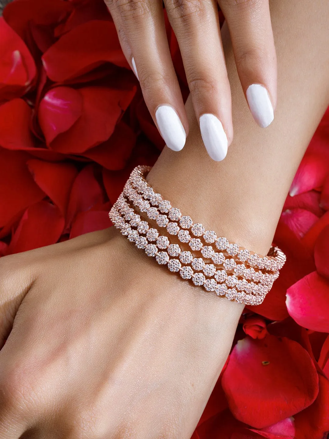 Rubans Set of 2 Rose Gold-Toned Zirconia Stone Studded Bangles