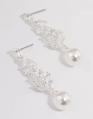 Silver Plated Gradual Cubic Zirconia Pearl Drop Earrings